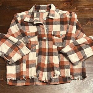 Altar'd State Plaid Shirt with Frayed Hem